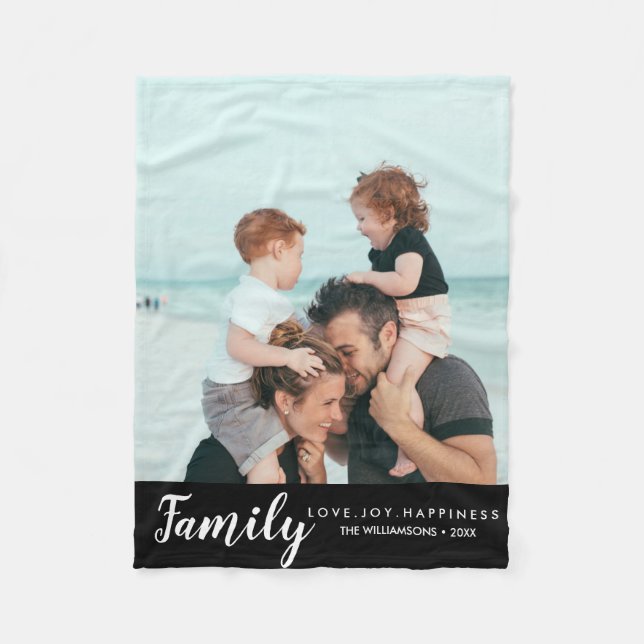 Modern Family Photo Template Your Words Custom Fleece Blanket (Front)