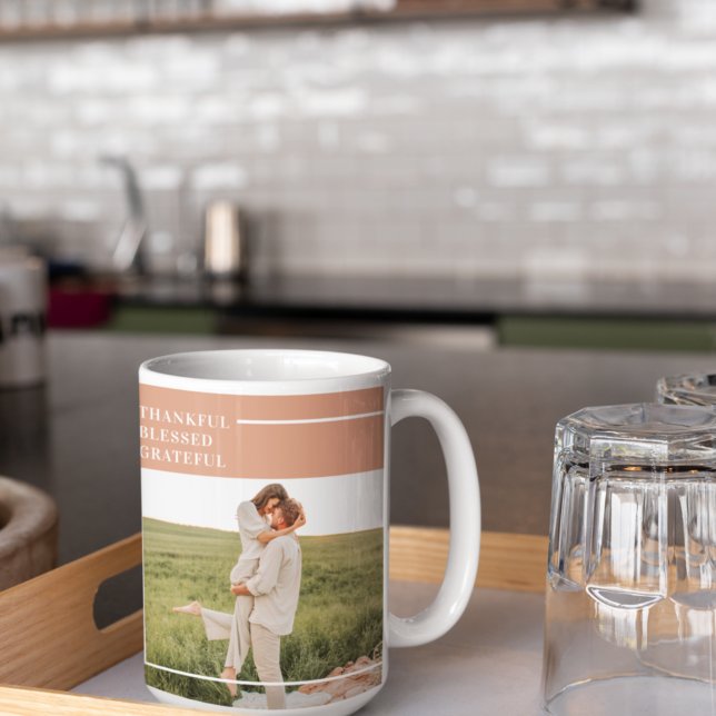 Modern Family Photo | Thankful Blessed Grateful Coffee Mug (Creator Uploaded)