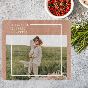 Modern Family Photo   Thankful Blessed Grateful Cutting Board
