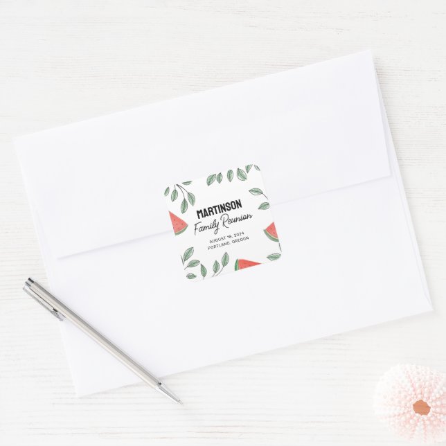 Modern Family Reunion Summer Tree Watermelon Square Sticker (Envelope)