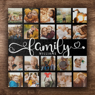 Modern Family Script 20 Photo Collage Chic Black Jigsaw Puzzle