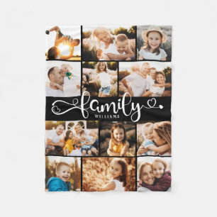 Modern Family Script Hearts Photo Collage Chic Fleece Blanket