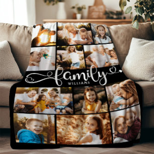 Modern Family Script Hearts Photo Collage Chic Fleece Blanket