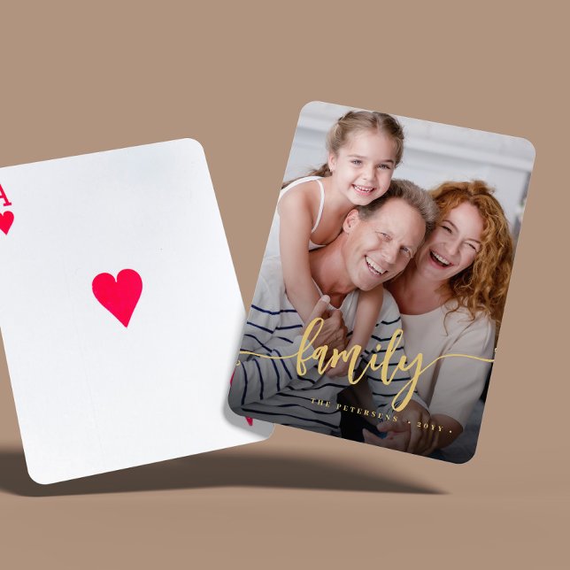 Modern family script photo personalized playing cards (Creator Uploaded)
