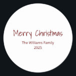 Modern Family Simple Typography Christmas  Classic Round Sticker<br><div class="desc">Simple Boho Christmas sticker,  with a customizable typography design. A great addition to your cards and invitations this holiday season.</div>