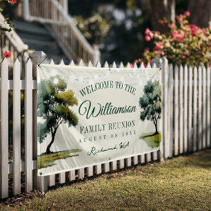 Modern Family Tree String Lights Picnic Reunion Banner