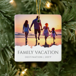 Modern Family Vacation Elegant Family Trip Photo Ceramic Ornament