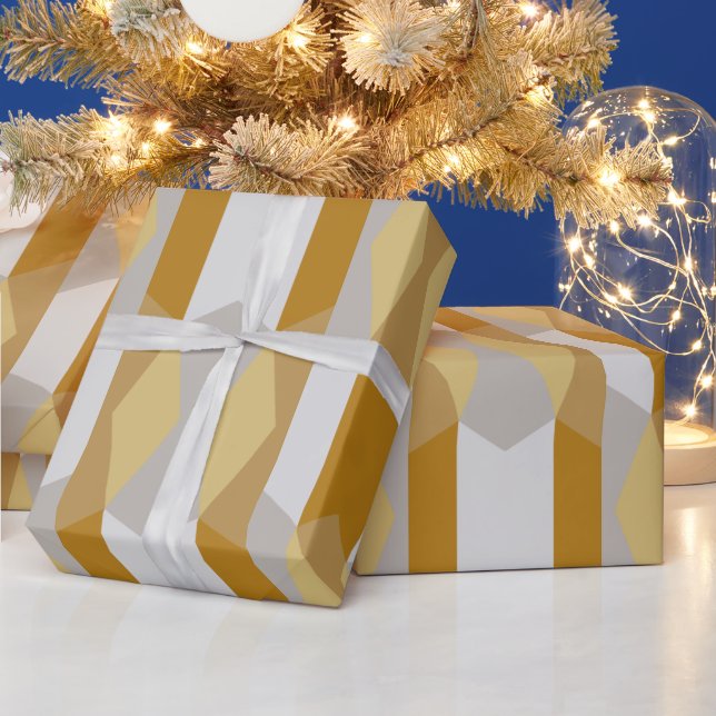 Modern Fancy Geometric Gold and Silver Grey Wrapping Paper (Holidays)