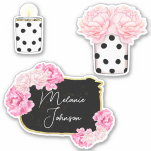 Modern Fancy Girly Cute Pink Black Dots Floral
