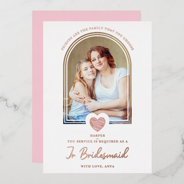 Modern Fancy Jr Bridesmaid Pink Heart Photo (Front/Back)