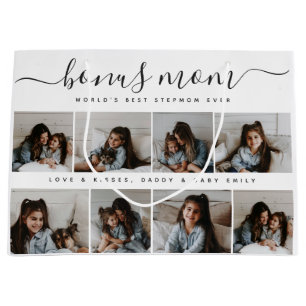 Modern Fancy Photo Cute Stepmom White Mothers Day Large Gift Bag