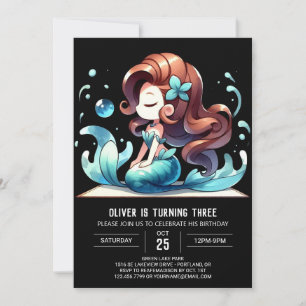 Modern Fantasy Mermaid Birthday Invitation