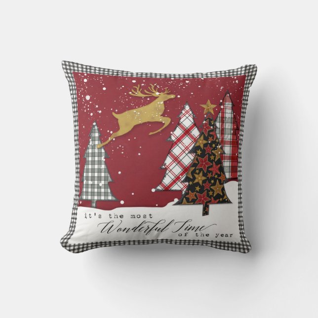 Modern Farm Christmas Wonderful Time of the Year Throw Pillow (Front)