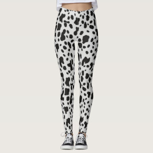 Modern Farm Cow Animal Print Black Spots Pattern  Leggings