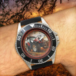 Modern Farmer Tractor Watch<br><div class="desc">Watch featuring a modern tractor design with optional classic style hour indication. You can customize or delete the monogram.</div>