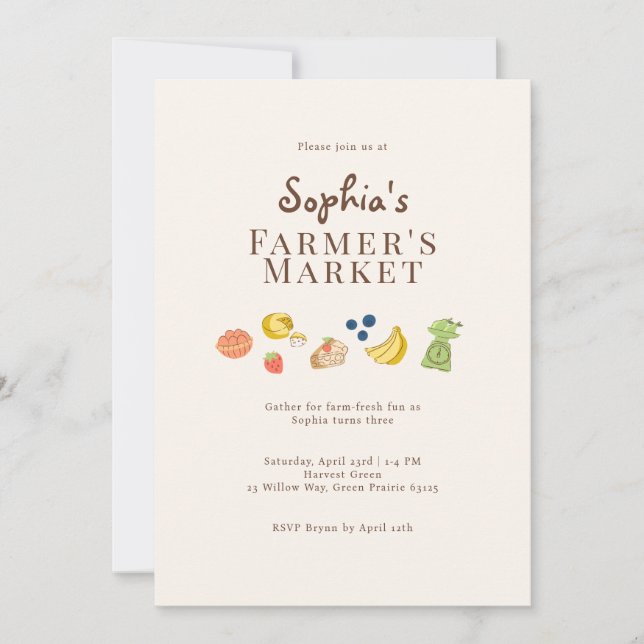 Modern Farmer's Market Hand Drawn Party Invitation (Front)