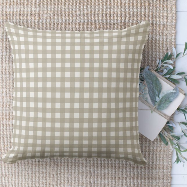 Modern Farmhouse Beige And White Gingham Plaid Throw Pillow (throw pillow farmhouse pillows country beige and white plaid throw pillow )