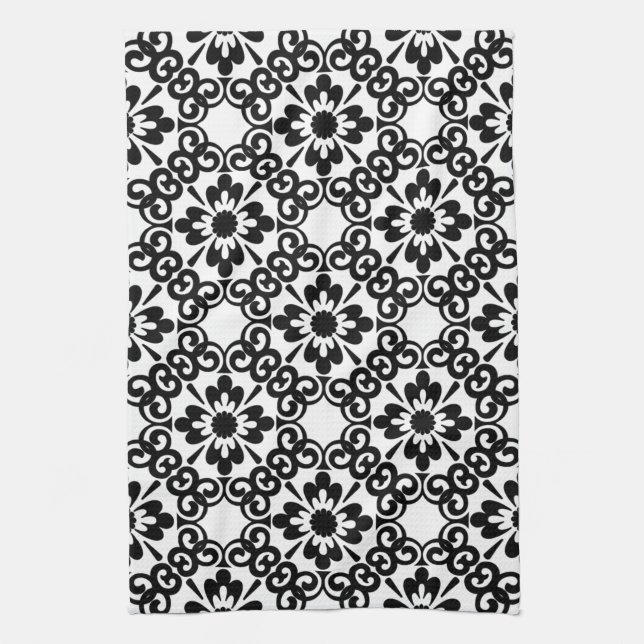 MODERN FARMHOUSE BLACK AND WHITE TILE KITCHEN TOWEL (Vertical)