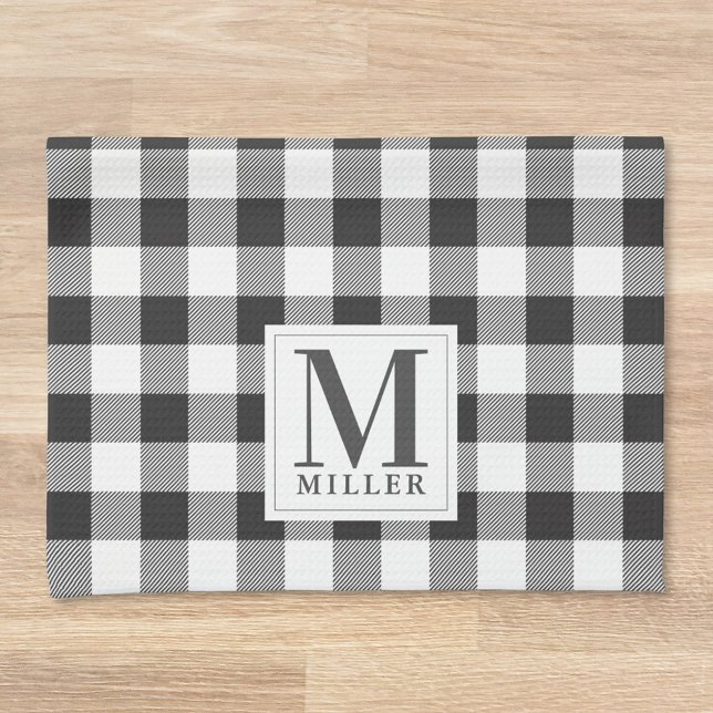 Modern Farmhouse Black Buffalo Check Monogrammed Kitchen Towel (Creator Uploaded)