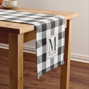 Modern Farmhouse Black Buffalo Check Monogrammed Short Table Runner