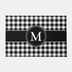 Modern Farmhouse Black Plaid Monogram Doormat