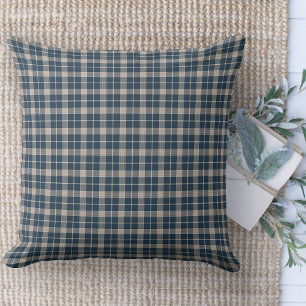 Modern Farmhouse Blue and Beige Plaid Couch Throw Pillow
