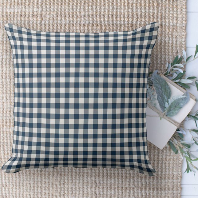 Modern Farmhouse Blue And White Gingham Couch Throw Pillow (Modern farmhouse throw pillow blue and white gingham plaid couch pillow )