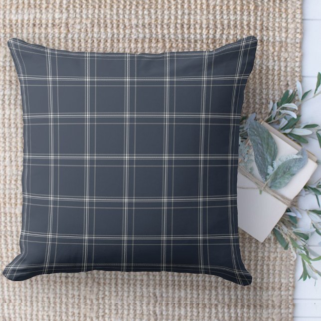 Modern Farmhouse Blue And White Plaid Couch Throw Pillow (throw pillow farmhouse pillows country plaid throw pillow  blue)