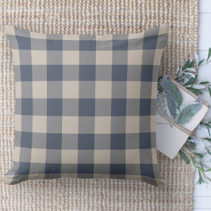 Modern Farmhouse Blue & Beige Buffalo Plaid Couch Throw Pillow