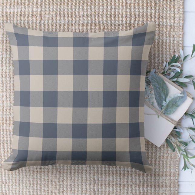 Modern Farmhouse Blue & Beige Buffalo Plaid Couch Throw Pillow (Modern farmhouse throw pillow blue and beige buffalo plaid couch pillow )
