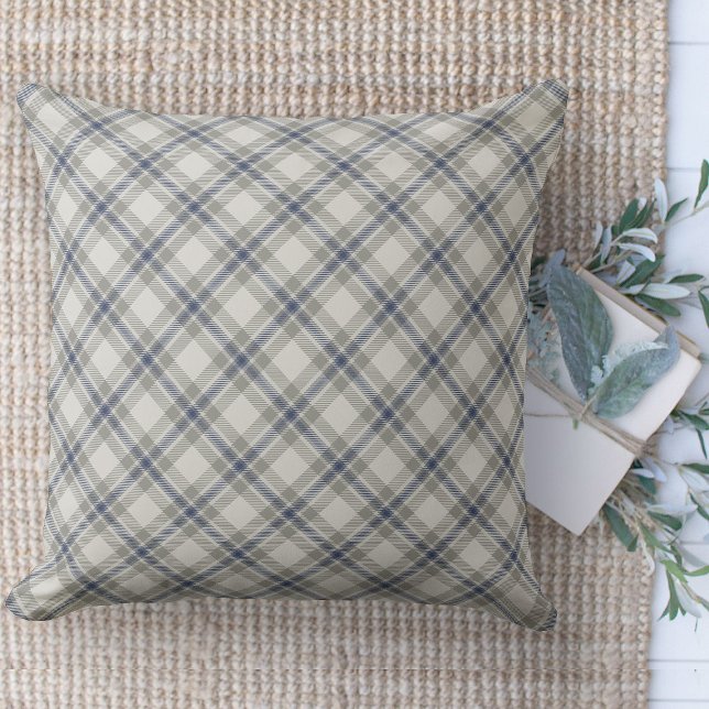 Modern Farmhouse Brown And Blue Couch Throw Pillow (throw pillow farmhouse pillows country blue, beige and gray plaid throw pillow )