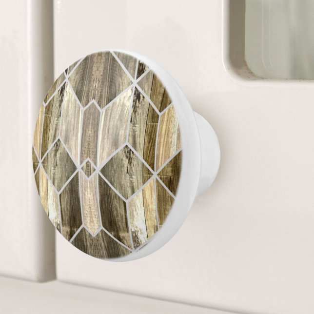 Modern Farmhouse Brown Wood Geometric Pattern  Ceramic Knob (Modern Farmhouse Brown Wood Geometric Pattern Ceramic Knob)