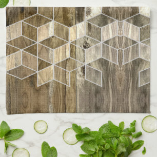 Modern Farmhouse Brown Wood Geometric Pattern Kitchen Towel