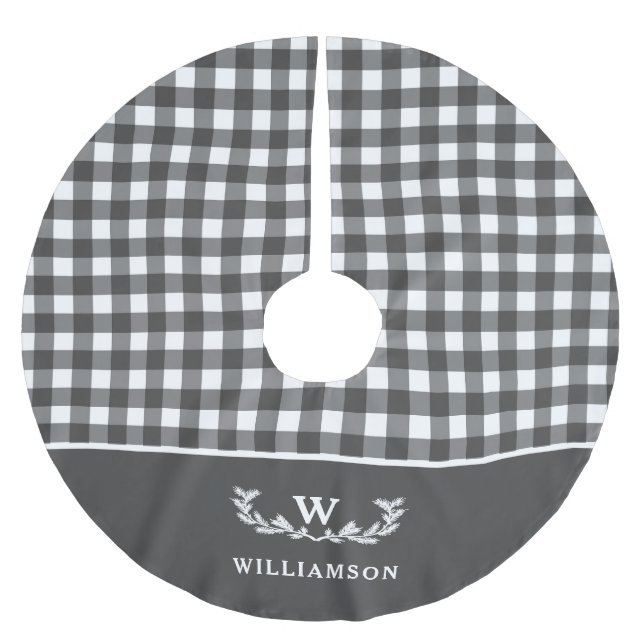 Modern Farmhouse Buffalo Plaid Monogram Name  Brushed Polyester Tree Skirt (Front)