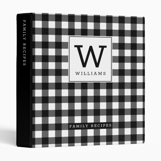 Modern Farmhouse Buffalo Plaid Monogram Recipe Binder (Front/Spine)