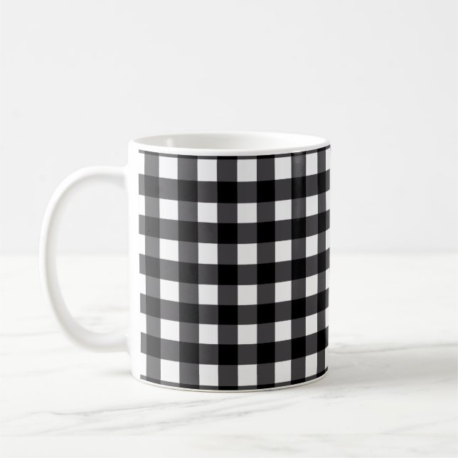 Modern Farmhouse Buffalo Plaid Mug Black White (Left)