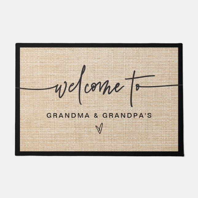 Modern Farmhouse Burlap Grandma & Grandpas Welcome Doormat (Front)