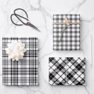 Modern Farmhouse Charm Black White Plaid Wrapping Paper Sheet