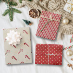 Modern Farmhouse Christmas Candy Cane Wrapping Paper Sheet<br><div class="desc">Christmas wrapping paper in a distressed farmhouse style.  The design features one style with candy canes,  one style with red stripes,  and one style with polka dots on a red background.</div>