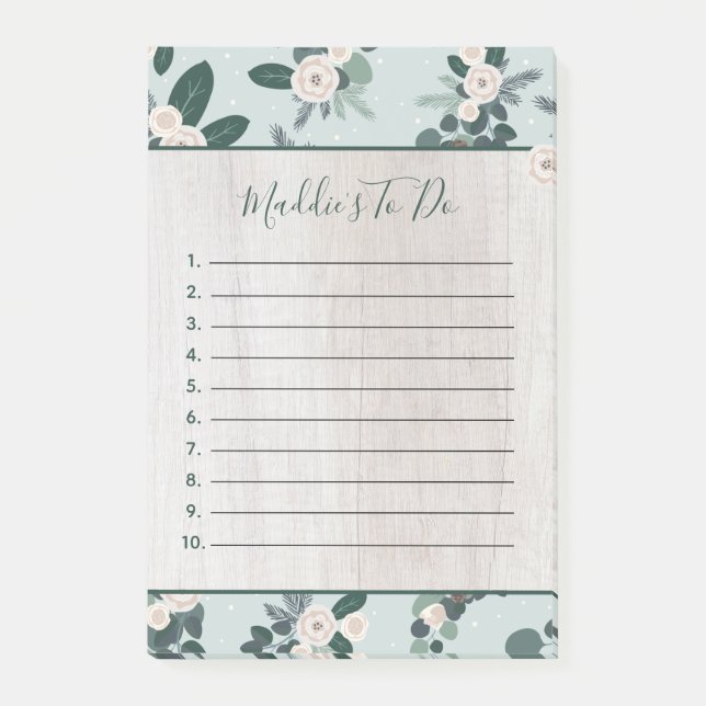 Modern Farmhouse Christmas Floral on Wood To Do Post-it Notes (Front)