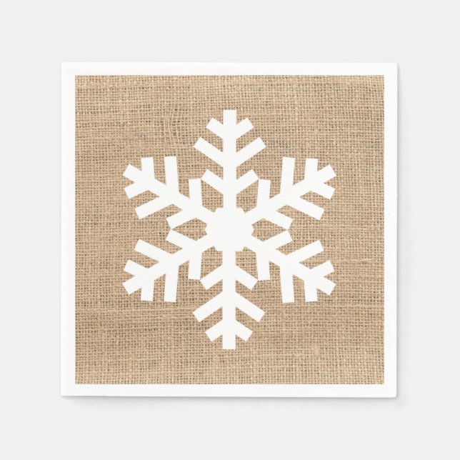 Modern Farmhouse Christmas Snowflake Rustic Burlap Napkin (Front)