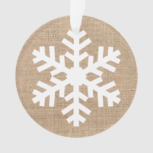 Modern Farmhouse Christmas Snowflake Rustic Burlap Ornament (Front)