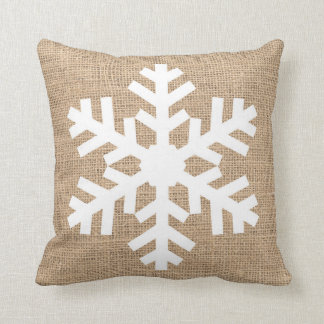 Modern Farmhouse Christmas Snowflake Rustic Burlap Throw Pillow