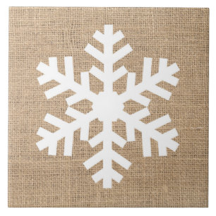 Modern Farmhouse Christmas Snowflake Rustic Burlap Tile