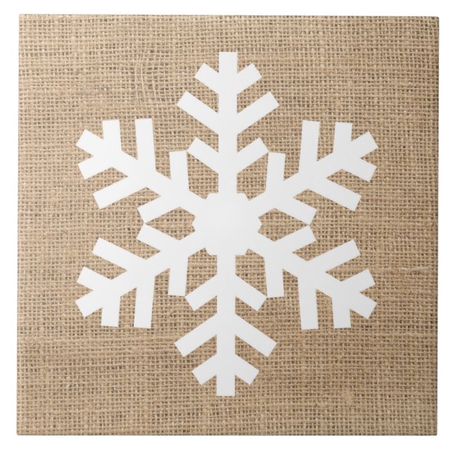 Modern Farmhouse Christmas Snowflake Rustic Burlap Tile (Front)