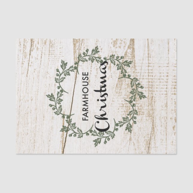 Modern Farmhouse Christmas Wreath Rustic Wood Tissue Paper (Front)