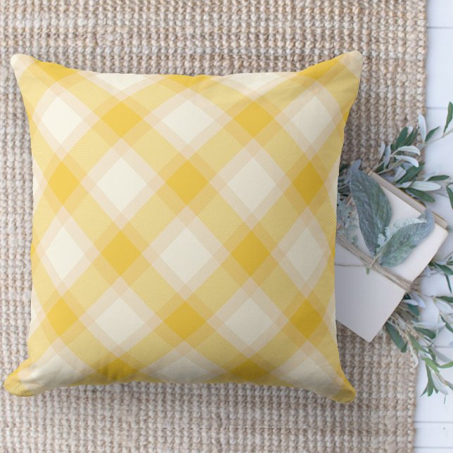 Modern Farmhouse Colourful Yellow Plaid Couch Throw Pillow (Modern farmhouse throw pillow yellow and white buffalo plaid couch pillow )