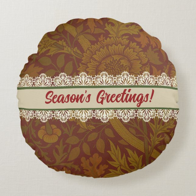 Modern Farmhouse Country William Morris Holiday  Round Pillow (Front)