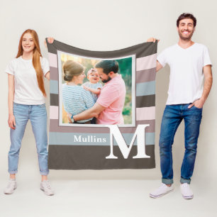 Modern Farmhouse Family Name Photo Monogram Fleece Blanket