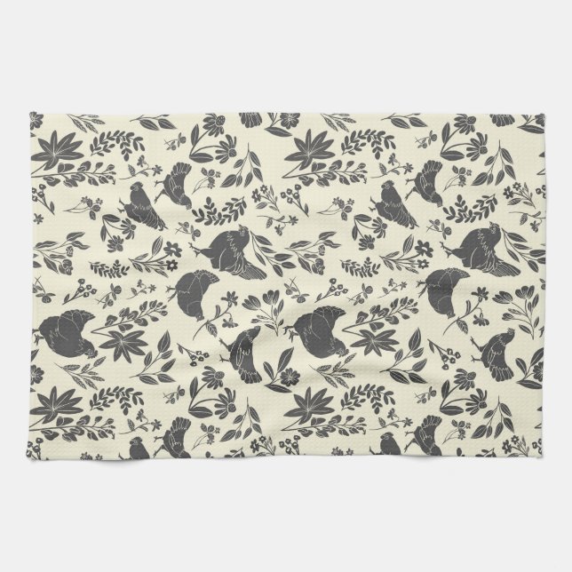 Modern Farmhouse Folk Art Chickens & Botanicals Kitchen Towel (Horizontal)